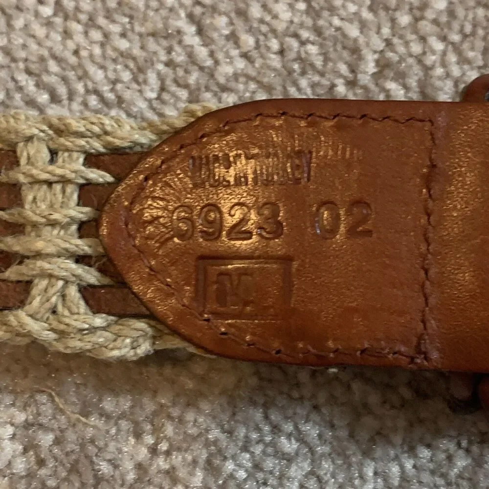 Jute And Braided Leather Belt Tan Brown Women’s Size Medium Made in Turkey